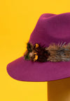 Powder Feather Trim Wool Fedora Hat, Damson