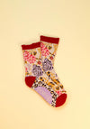 Powder Floral Stencil Ankle Socks, Stone