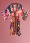 Powder Orchid Print Kimono Gown, Purple Multi