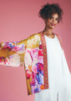 Powder Orchid Print Kimono Jacket, Mustard & Pink