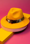 Powder Wool Fedora with Feather Band, Mustard