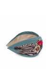 Powder Floral Zebra Embroidered Headband, Teal