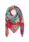 Powder Modern Floral Pattern Satin Neck Scarf, Turquoise