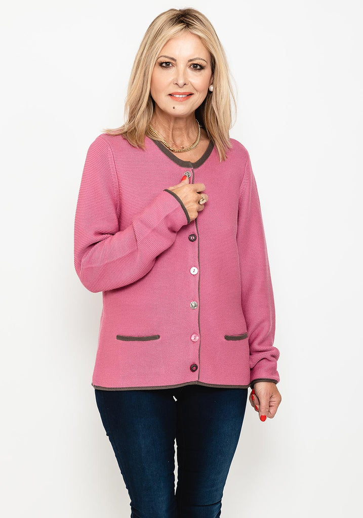 Rabe Mix Knitted Cardigan, Pink Brown & Button - McElhinneys