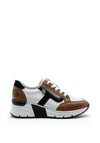 Rieker Womens Leather Colour Block Wedged Trainers, White and Tan