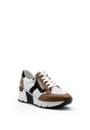 Rieker Womens Leather Colour Block Wedged Trainers, White and Tan