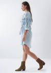 Salsa Belted Denim Shirt Mini Dress, Light Blue