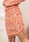 Seventy1 Bubbled Art Ruched Mini Dress, Pink & Orange