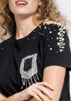 Seventy1 Pearl & Rhinestone Embellished T-Shirt, Black