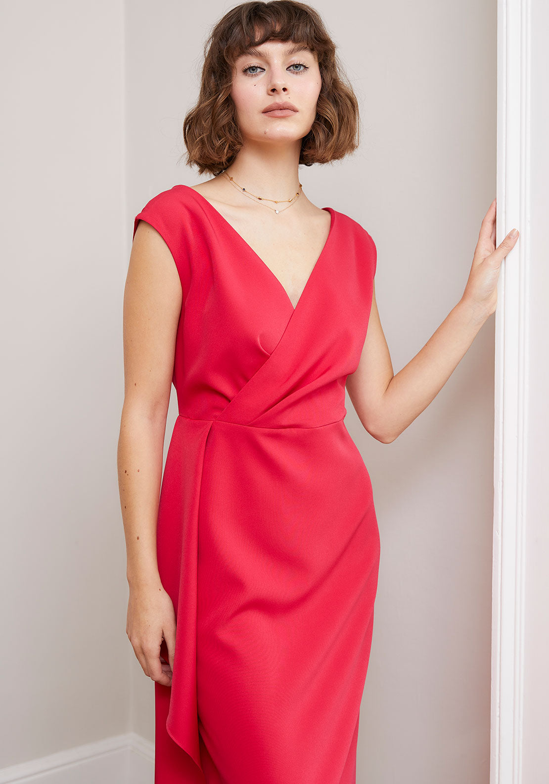 Sisters by Caroline Kilkenny Jacki Frill Trim Dress, Hot Pink - McElhinneys