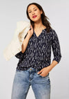 Street One Abstract Print Blouse, Dark Vintage Blue