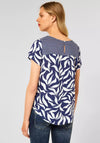 Street One Leaf Stripe Mix Print T-Shirt, Lake Blue & White