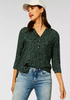 Street One Animal Print Half Button Blouse, Green & Black