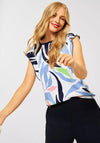 Street One Flounce Sleeve Printed Top, White Multi