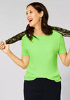 Street One Ribbed Round Neckline T-Shirt, Peppy Green