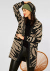 Street One Open Long Knit Hooded Cardigan, Black & Beige