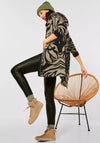 Street One Open Long Knit Hooded Cardigan, Black & Beige