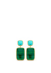 Ti Sento Milano Malacite Green Rectangular Drop Earrings, Gold