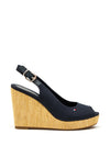 Tommy Hilfiger Womens Iconic Sling Back High Wedge Sandals, Navy