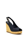 Tommy Hilfiger Womens Iconic Sling Back High Wedge Sandals, Navy