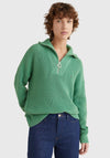 Tommy Hilfiger Womens Half Zip Knit Jumper, Central Green