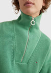 Tommy Hilfiger Womens Half Zip Knit Jumper, Central Green