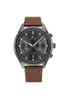 Tommy Hilfiger Mens Grey Steel Case Leather Strap Watch, Brown