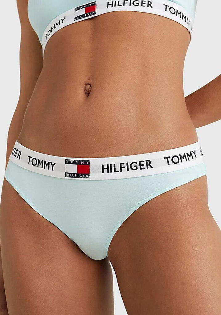 Tommy Hilfiger Womens Cotton Logo Thong, Aqua Glow - McElhinneys