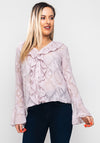 Seventy1 Embossed Frill Button up Top, Mauve