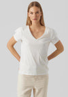 Vero Moda Emily Short Sleeve V-Neck Top, Snow White