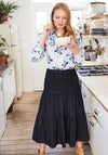 White Stuff Mia Tiered Denim Midi Skirt, Navy