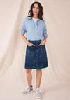 White Stuff May Melody Embroidered Denim Skirt, Dark Blue