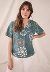 White Stuff Cora Linen Print Top, Teal Multi