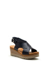 Xti Womens Faux Leather Vegan Wedged Sandals, Navy